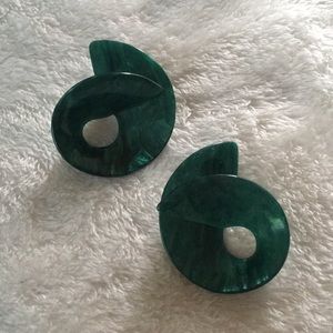 Vintage green metallic swirl plastic earrings